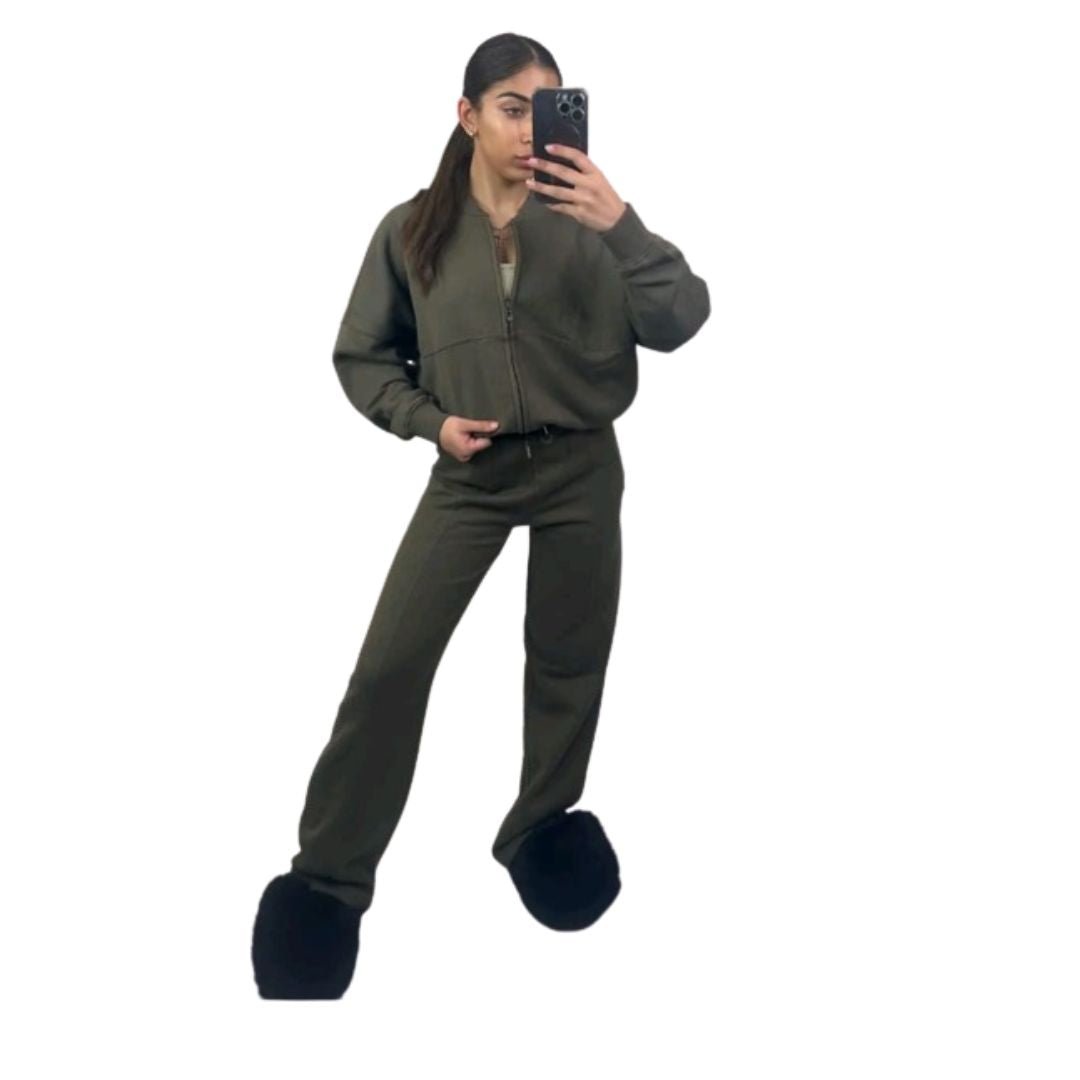 LUXE DIVA Womens Drop Shoulder Front Zip Plush Jacket Long Line Wide Leg Bottom Co - ord Set One Size Fits 8 - 14 - LUXE DIVALUXE DIVA Womens Drop Shoulder Front Zip Plush Jacket Long Line Wide Leg Bottom Co - ord Set One Size Fits 8 - 14CO - ORD SETLUXE DIVALUXE DIVA2PCFleeceBomberSetKhakiSMLUXE DIVA Womens Drop Shoulder Front Zip Plush Jacket Long Line Wide Leg Bottom Co - ord Set One Size Fits 8 - 14SMKhaki