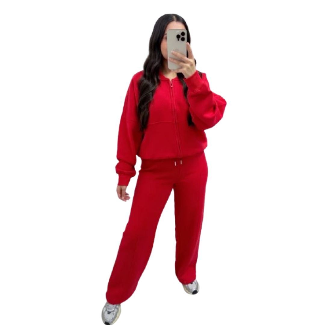 LUXE DIVA Womens Drop Shoulder Front Zip Plush Jacket Long Line Wide Leg Bottom Co - ord Set One Size Fits 8 - 14 - LUXE DIVALUXE DIVA Womens Drop Shoulder Front Zip Plush Jacket Long Line Wide Leg Bottom Co - ord Set One Size Fits 8 - 14CO - ORD SETLUXE DIVALUXE DIVA2PCFleeceBomberSetREdSMLUXE DIVA Womens Drop Shoulder Front Zip Plush Jacket Long Line Wide Leg Bottom Co - ord Set One Size Fits 8 - 14SMRed