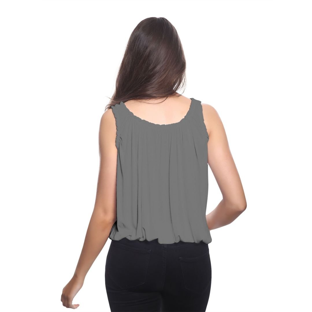 LUXE DIVA women’s swing hem sleeveless tank top wide straps bubble hem