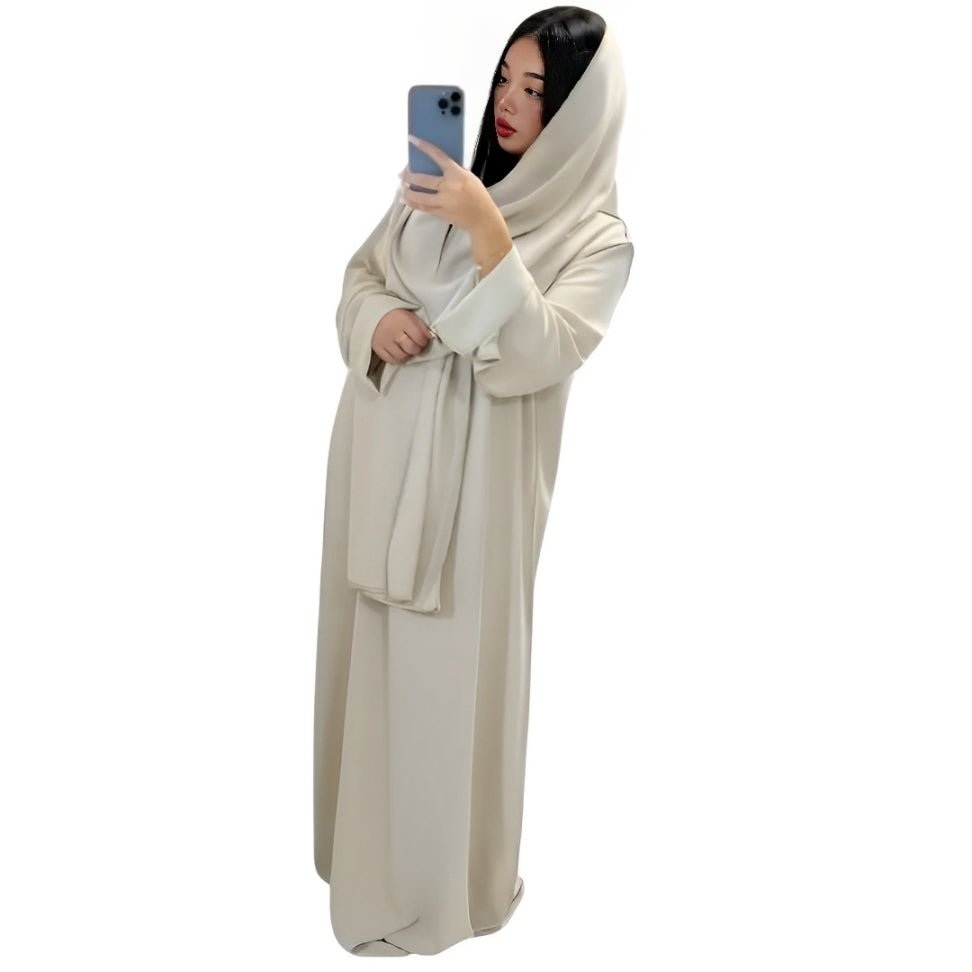 LUXE DIVA women’s gold trim abaya with matching scarf Islamic maxi dress