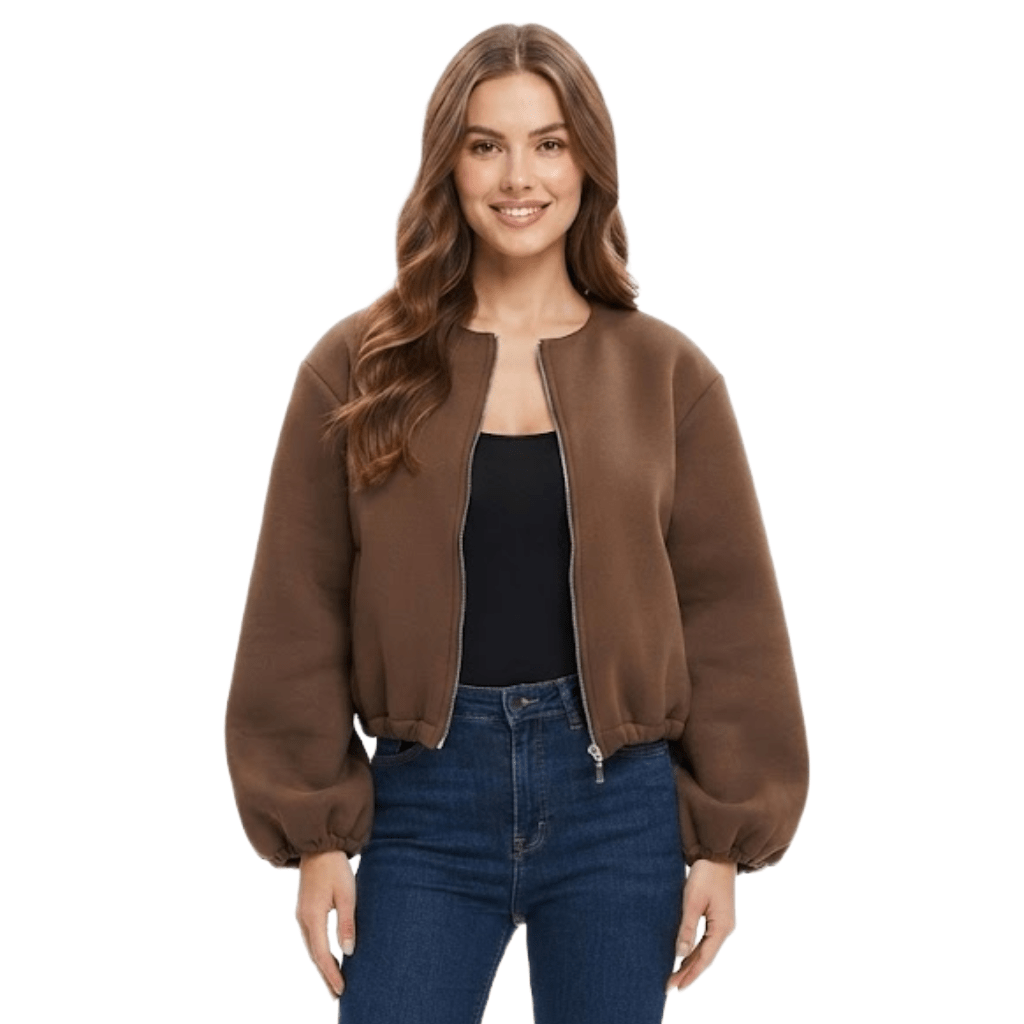 LUXE DIVA Women’s Italian Style Balloon Sleeve Bomber Jacket with Pockets | One Size UK S-XL - LUXE DIVALUXE DIVA Women’s Italian Style Balloon Sleeve Bomber Jacket with Pockets | One Size UK S-XLJacketLUXE DIVALUXE DIVALDLSBomberJktChoco1SLUXE DIVA Women’s Italian Style Balloon Sleeve Bomber Jacket with Pockets | One Size UK S-XLOne sizeChocolate
