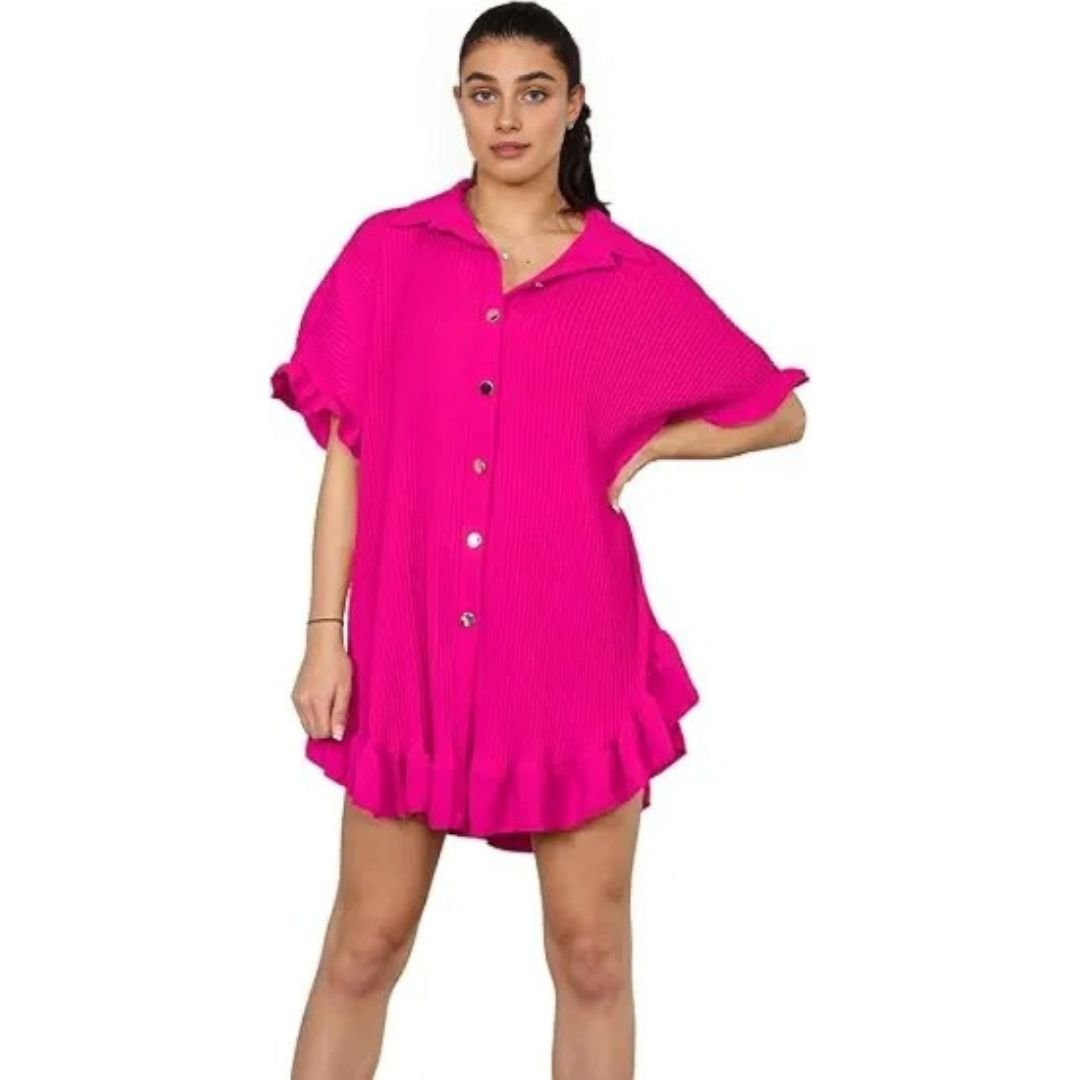 LUXE DIVA Women's Pleated Shirt Set, - LUXE DIVALUXE DIVA Women's Pleated Shirt Set,Pleated Shirt SetLUXE DIVALUXE DIVACrncklGoldButShirtFuchsia1SLUXE DIVA Women's Pleated Shirt Set,One Size Fit 8 - 24fuchsia