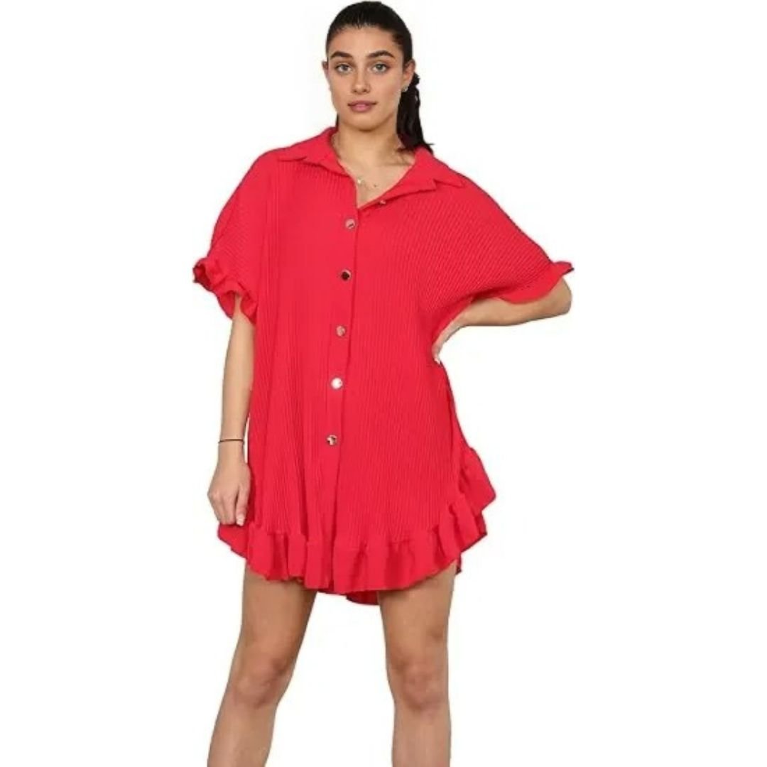 LUXE DIVA Women's Pleated Shirt Set, - LUXE DIVALUXE DIVA Women's Pleated Shirt Set,Pleated Shirt SetLUXE DIVALUXE DIVACrncklGoldButShirtRed1SLUXE DIVA Women's Pleated Shirt Set,One Size Fit 8-24Red