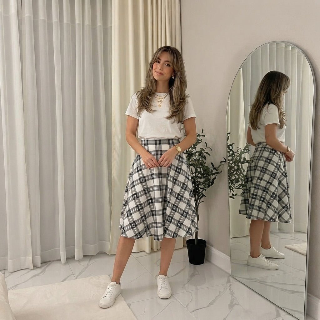 LUXE DIVA Women’s Plus Size Flared Skirt - LUXE DIVALUXE DIVA Women’s Plus Size Flared SkirtSkirtLUXE DIVALUXE DIVAKneeSktrSkrtTarWhite14LUXE DIVA Women’s Plus Size Flared Skirt14White Tartan