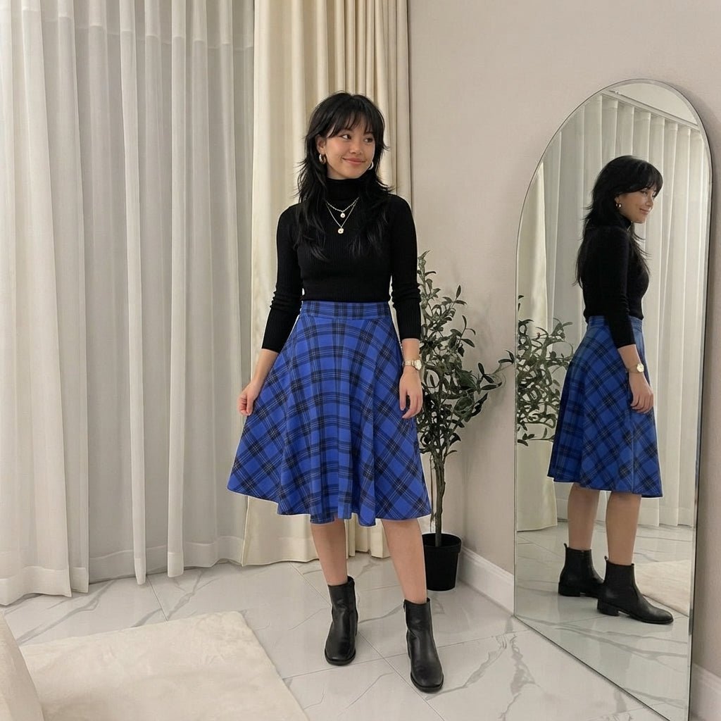 LUXE DIVA Women’s Plus Size Flared Skirt - LUXE DIVALUXE DIVA Women’s Plus Size Flared SkirtSkirtLUXE DIVALUXE DIVAKneeSktrSkrtBlueTar14LUXE DIVA Women’s Plus Size Flared Skirt14Blue Tartan