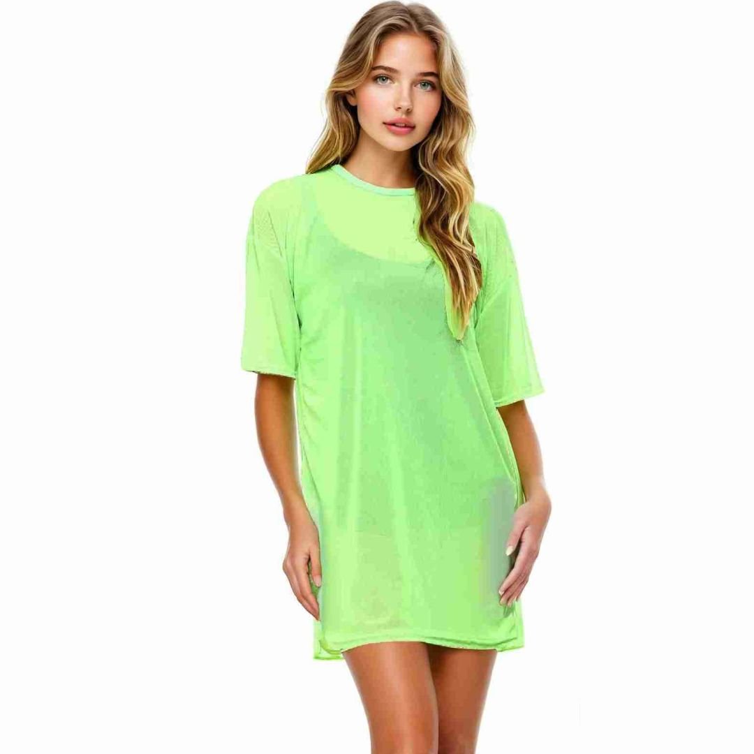 LUXE DIVA Womens Round Neck Sheer Mesh Top Ladies Short Sleeve Tunic Baggy T-Shirt Dress - LUXE DIVALUXE DIVA Womens Round Neck Sheer Mesh Top Ladies Short Sleeve Tunic Baggy T-Shirt DressTunic DressLUXE DIVALUXE DIVASSOvrSizTshirtNgreen8-10LUXE DIVA Womens Round Neck Sheer Mesh Top Ladies Short Sleeve Tunic Baggy T-Shirt Dress8 - 10Neon Green