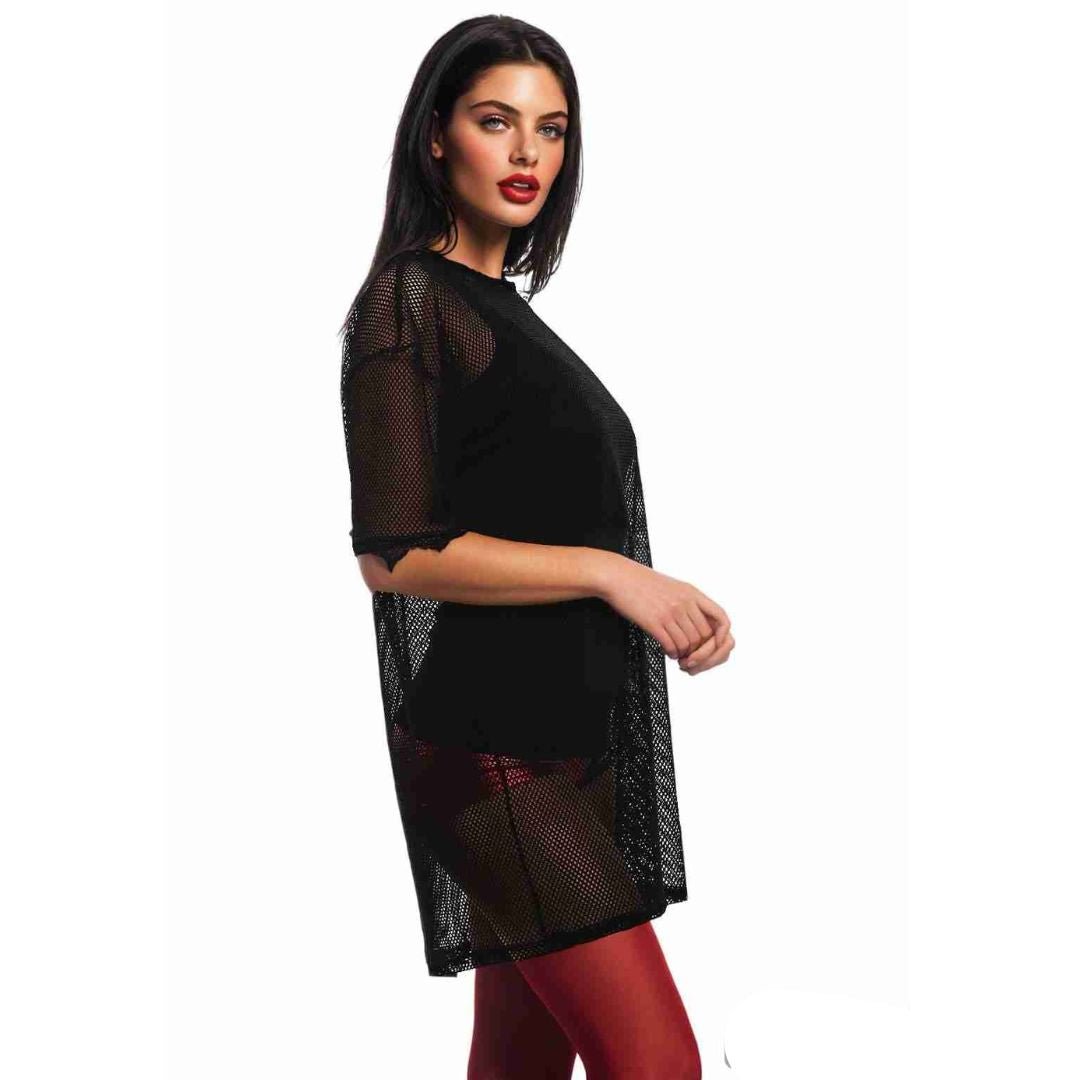 LUXE DIVA Womens Round Neck Sheer Mesh Top Ladies Short Sleeve Tunic Baggy T-Shirt Dress - LUXE DIVALUXE DIVA Womens Round Neck Sheer Mesh Top Ladies Short Sleeve Tunic Baggy T-Shirt DressTunic DressLUXE DIVALUXE DIVASSOvrSizTshirtBlk8-10LUXE DIVA Womens Round Neck Sheer Mesh Top Ladies Short Sleeve Tunic Baggy T-Shirt Dress8 - 10Black