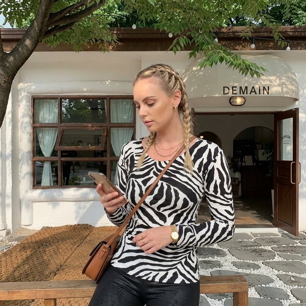 LUXEDIVA Women’s Printed Crew Neck T Shirt - LUXE DIVALUXEDIVA Women’s Printed Crew Neck T ShirtLUXEDIVA Women’s Printed Crew Neck T ShirtLUXE DIVALUXE DIVALSRNMeshTshirtZebra1SLUXEDIVA Women’s Printed Crew Neck T ShirtOne sizeZebra Pattern