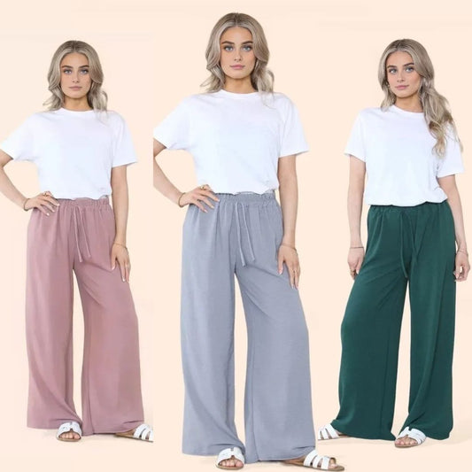 LUXE DIVA Womens Ladies Wide Leg Drawstring Palazzo Bottom Trouser Pant