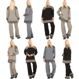 LUXE DIVA Women's Geometric Knit 2 Piece Lounge Set High Neck