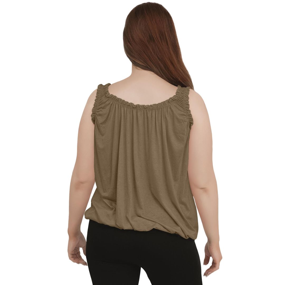 LUXE DIVA Women’s Gathered Round Scoop Neckline Swing Trim Sleeveless Plain Tank Top Wide Straps Ladies Elastic Bubble Hem Summer Camisole Baggy Vest Blouse Top
