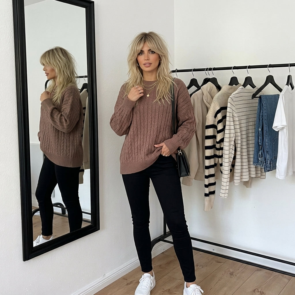 LUXE DIVA Ladies Cable Knit Jumper Women's Chunky Knit Sweater Stylish Everyday Wear