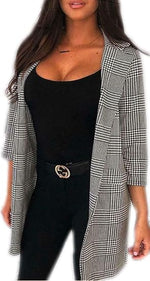 Load image into Gallery viewer, HUBIBUBI Womens Ladies Checkered Check Hound Tooth Tartan Duster Coat Jacket Blazer Top
