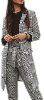 Load image into Gallery viewer, HUBIBUBI Womens Ladies Checkered Check Hound Tooth Tartan Duster Coat Jacket Blazer Top
