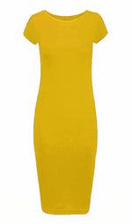 Load image into Gallery viewer, LUXE DIVA Ladies Scoop Neck Bodycon Dress Cap Sleeve Slim Fit Midi Dress Womens Plus Size Plain Stretch Ladies Jersey Midi Dress Sizes 8-26
