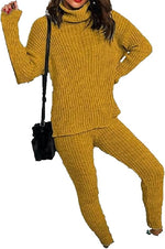 Load image into Gallery viewer, Ladies chunky knitted Ribbed polo high neck top leggings loungewear suit set
