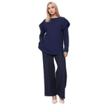 Load image into Gallery viewer, LUXE DIVA Ladies Frill arm Long Sleeve 2pcs Women&#39;s Wide Flared Leggings Trouser Loungewear Suit
