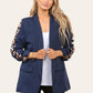 LUXE DIVA Ladies rouge leopard on sleeve Italien  blazer 2 front flap pockets