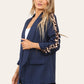 LUXE DIVA Ladies rouge leopard on sleeve Italien  blazer 2 front flap pockets