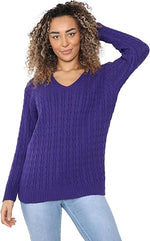 Load image into Gallery viewer, LUXE DIVA Women’s Long Sleeve V Neck Chunky Cable Knit Jumper for Ladies Casual Pullover Sweater for Women UK Size 8-22

