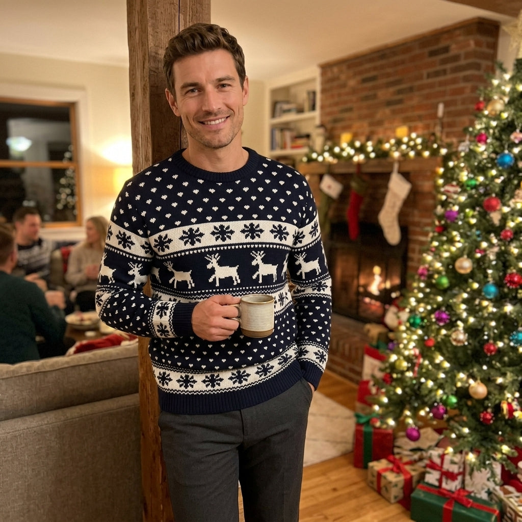 LUXE DIVA  Men's Knitted Christmas Jumper – Festive Xmas Sweater, Warm Long Sleeve Novelty Pullover for Holidays