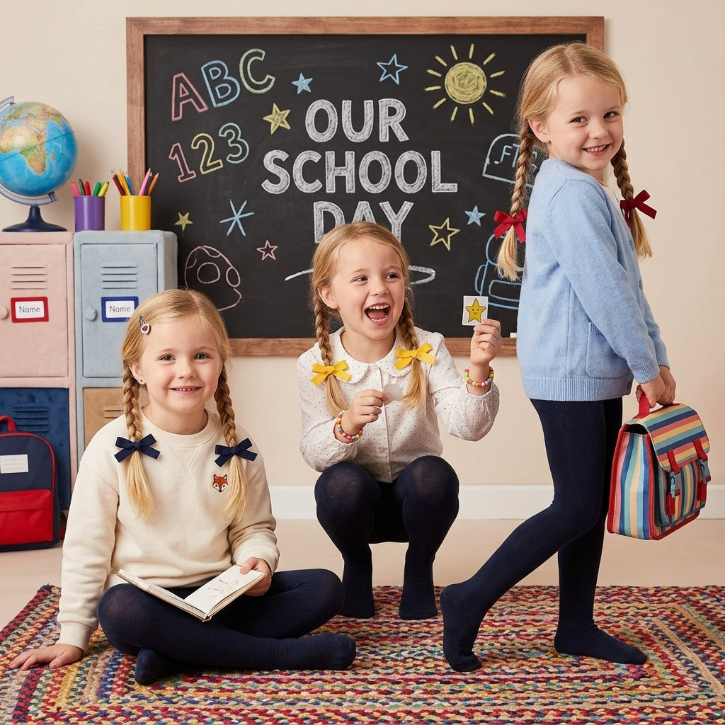 LUXE DIVA Girls Pack of 3 Cotton Rich Tights School Uniform Kids