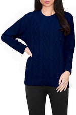 Load image into Gallery viewer, LUXE DIVA LADIES ROUND NECK LONG SLEEVE KNITTED JUMPER SELF PATTERN WITH DIAMOND ALL WAY DOWN CABLE KNIT
