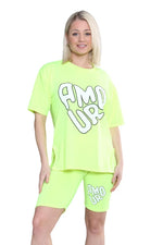 Load image into Gallery viewer, LUXE DIVA Womens Lounge Wear Amour Print Cycling Shorts Co ord T-shirt Set
