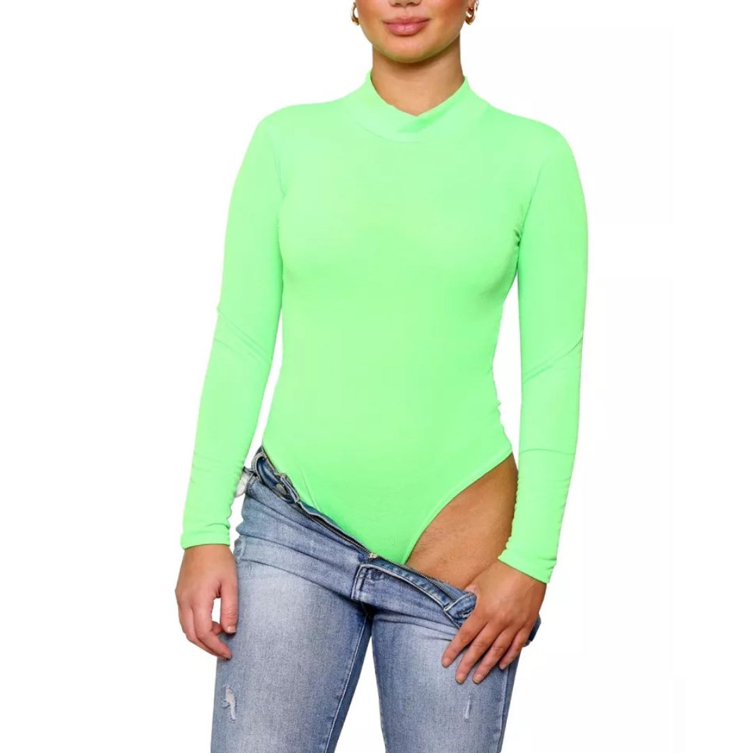 LUXE DIVA Bodysuit for Women Mock Turtle Neck Long Sleeve Tops Slim Fit Basic Stretch Soft Bodysuit Jumpsuit