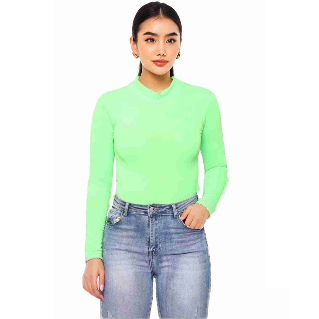 LUXE DIVA Bodysuit for Women Mock Turtle Neck Long Sleeve Tops Slim Fit Basic Stretch Soft Bodysuit Jumpsuit
