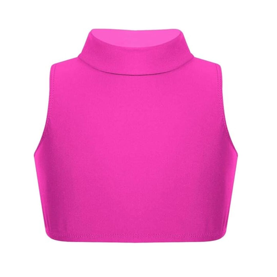 LUXE DIVA Girls Gymnastics Crop Tops – Kids Sleeveless Turtle Neck Crop Top for Dance, Yoga, Sports, Running – Plain Summer Vest Activewear for Girls Ages 5-13 Years