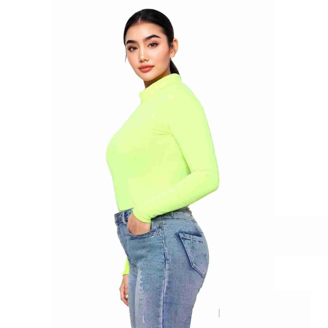 LUXE DIVA Bodysuit for Women Mock Turtle Neck Long Sleeve Tops Slim Fit Basic Stretch Soft Bodysuit Jumpsuit