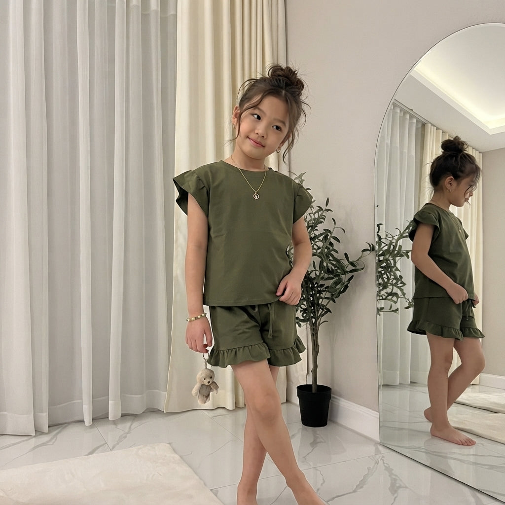 LUXE DIVA Girls Frill Peplum Top & Shorts Set 2 Piece Co Ord Ages 7–13