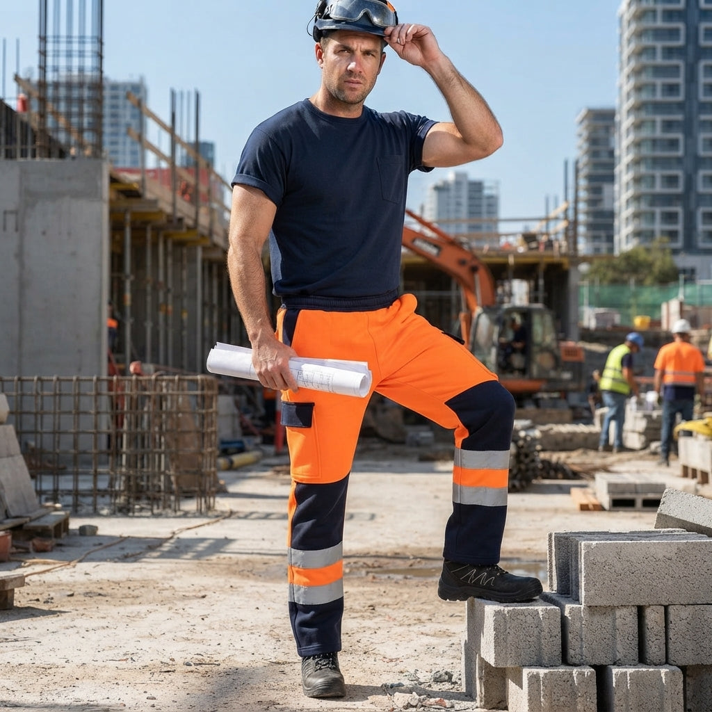 LUXE DIVA Men's Hi Vis Two Tone Trousers open hem Joggers Combat Workwear High Visibility Pants