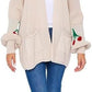 LUXE DIVA Womens Knitted Cherry Print Balloon Sleeves Cardigan
