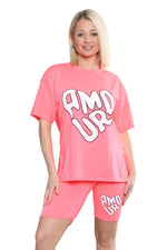 Load image into Gallery viewer, LUXE DIVA Womens Lounge Wear Amour Print Cycling Shorts Co ord T-shirt Set

