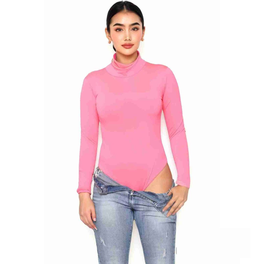 LUXE DIVA Bodysuit for Women Mock Turtle Neck Long Sleeve Tops Slim Fit Basic Stretch Soft Bodysuit Jumpsuit