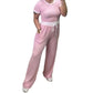 LUXE DIVA Ladies Ribbed Contrast Cap Sleeve Crop Top & Trouser 2 Piece Co ord Set 8-18 Comfort Fit Womenswear Chic Comfortable Cropped Suits Lady Basic