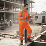 LUXE DIVA Men's Hi Vis Long Sleeve Polo Shirt & Trousers High Visibility Reflective Workwear Set