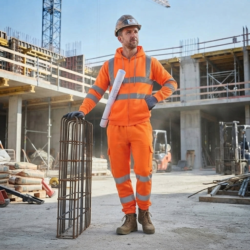 LUXE DIVA Men's Hi Vis Trousers & Plain Hoodie High Visibility Reflective Workwear Set