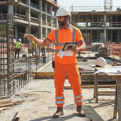 LUXE DIVA Men's Hi Vis Short Sleeve Polo Shirt & Trousers High Visibility Reflective Workwear Set