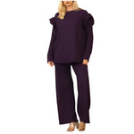 Load image into Gallery viewer, LUXE DIVA Ladies Frill arm Long Sleeve 2pcs Women&#39;s Wide Flared Leggings Trouser Loungewear Suit

