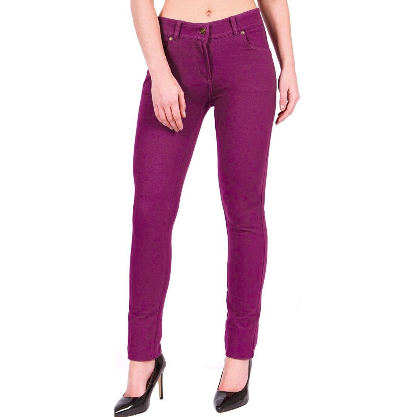LUXE DIVA Ladies Women & Girls Stretch Denim Look Skinny Jeggings Leggings with Zip and Pockets UK Size 10-22