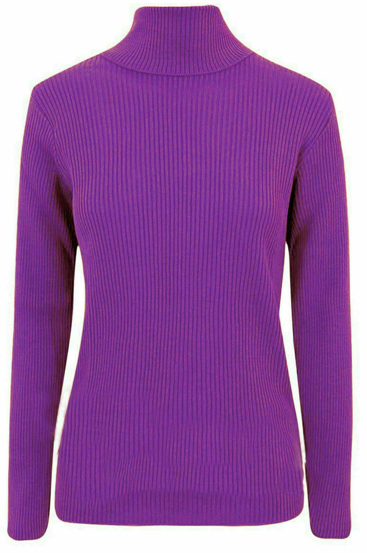 Plus Size Ladies High Polo Roll Neck Long Sleeve Ribbed Knitted Jumper Sweater