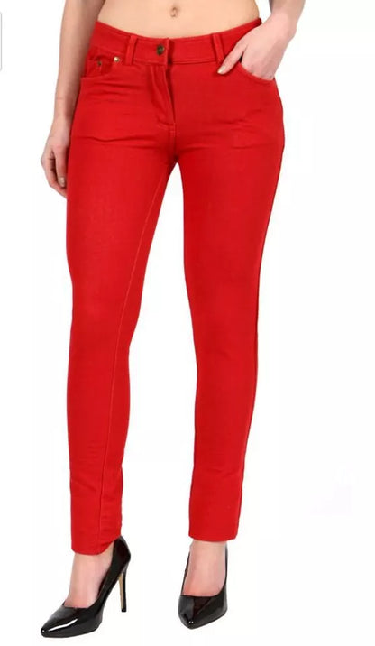 LUXE DIVA Ladies Women & Girls Stretch Denim Look Skinny Jeggings Leggings with Zip and Pockets UK Size 10-22
