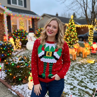 Women's Christmas Jumper – Funny Elf Costume Knitted Sweater, Festive Xmas Novelty Holiday Pullover