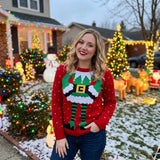 Women's Christmas Jumper – Funny Elf Costume Knitted Sweater, Festive Xmas Novelty Holiday Pullover
