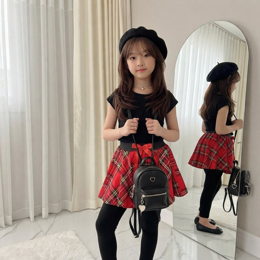 LUXE DIVA Girls Tartan Bow Detail Dance Mini Skirt Ages 5–10
