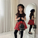 LUXE DIVA Girls Tartan Bow Detail Pleated Mini Skirt School Party Dance Outfit Ages 5–10
