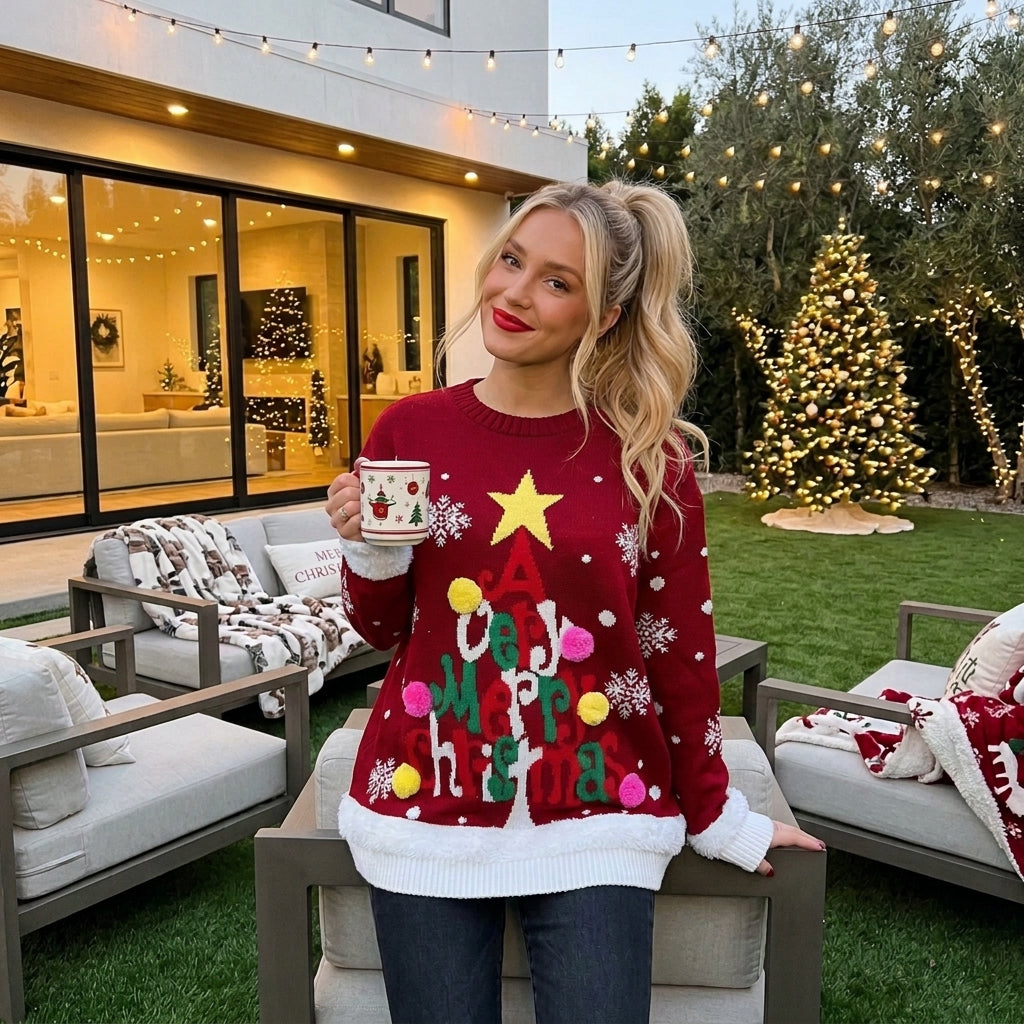 LUXE DIVA Ladies "Very Merry Christmas" Knitted Jumper Dress | Long Sleeve Festive Xmas Sweater